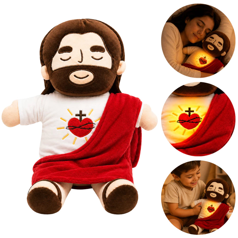 Boneco de Pelúcia Jesus que Respira com Luz e Música