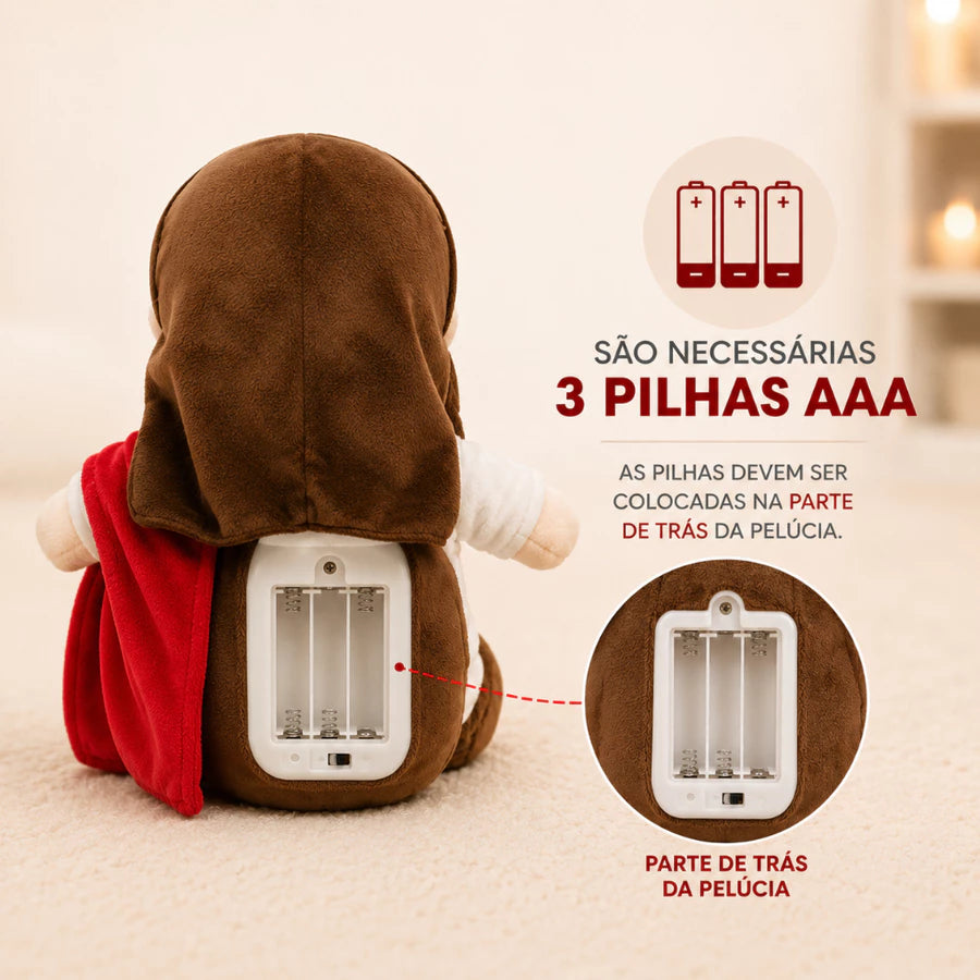 Boneco de Pelúcia Jesus que Respira com Luz e Música